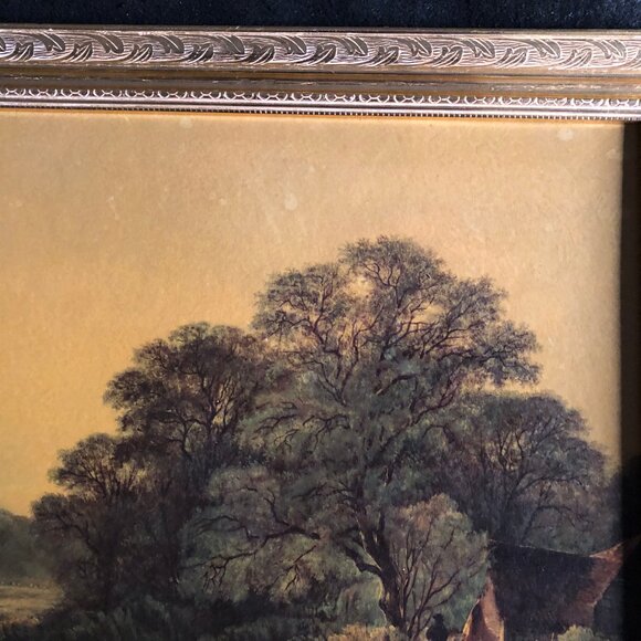 Vintage print man fishing pond river boat trees landscape framed wall decor - Picture 3 of 7